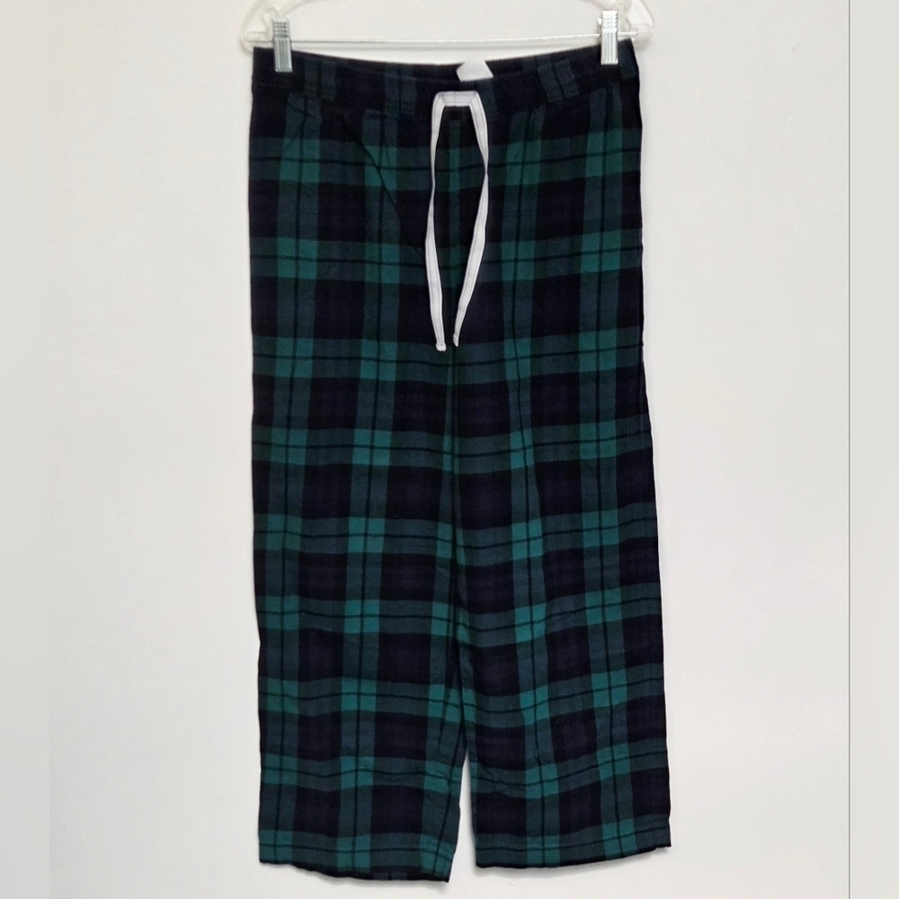 Banana Republic Sz M Lounge Straight Leg Drawstring Green& Navy Plaid Pants - Picture 2 of 8